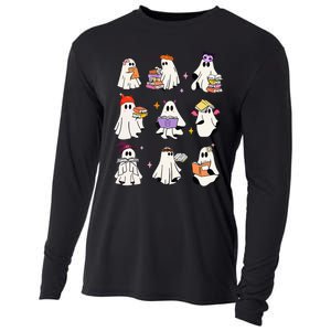 Ghost Reading Book Cute Teacher Halloween Ghost Book Lover Cooling Performance Long Sleeve Crew