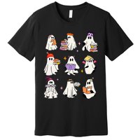 Ghost Reading Book Cute Teacher Halloween Ghost Book Lover Premium T-Shirt