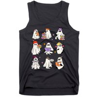 Ghost Reading Book Cute Teacher Halloween Ghost Book Lover Tank Top