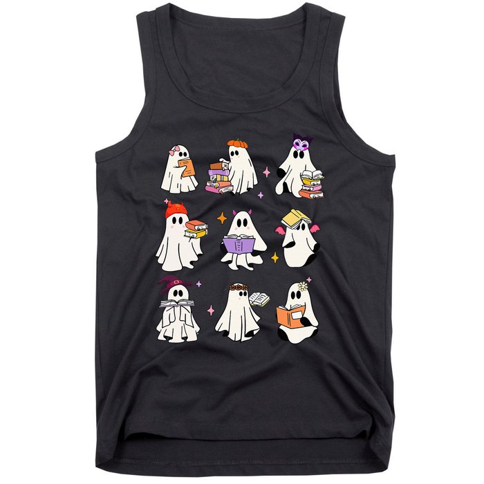 Ghost Reading Book Cute Teacher Halloween Ghost Book Lover Tank Top