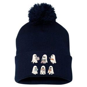 Ghost Reading Books Bookworm Lover Pom Pom 12in Knit Beanie