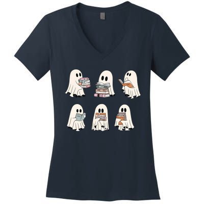 Ghost Reading Books Bookworm Lover Women's V-Neck T-Shirt