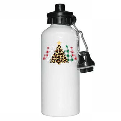 Green Red Buffalo Plaid Leopard Trees Christmas Xmas Gift Cool Gift Aluminum Water Bottle 