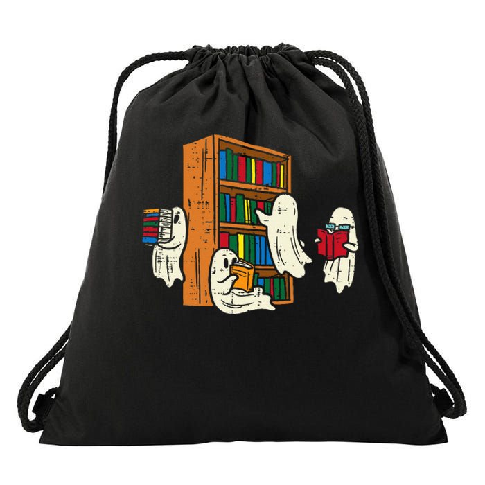 Ghosts Reading Books Teacher Halloween Librarian Boooks Drawstring Bag