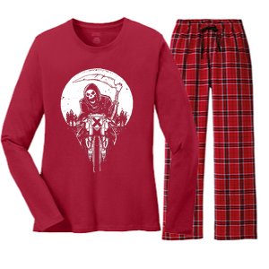 Grim Racer Biker Vest Metal Rock Goth Reaper Motorcycle Death Women's Long Sleeve Flannel Pajama Set 