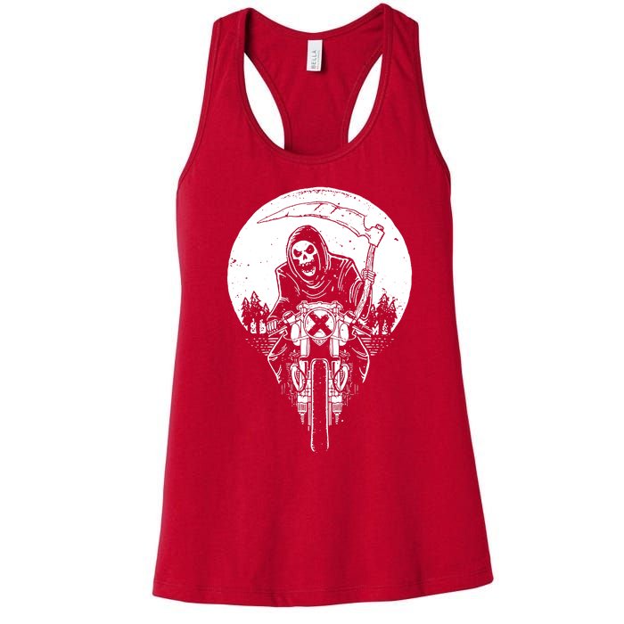 Grim Racer Biker Vest Metal Rock Goth Reaper Motorcycle Death Women's Racerback Tank