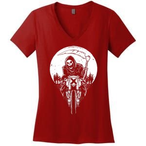 Grim Racer Biker Vest Metal Rock Goth Reaper Motorcycle Death Women's V-Neck T-Shirt