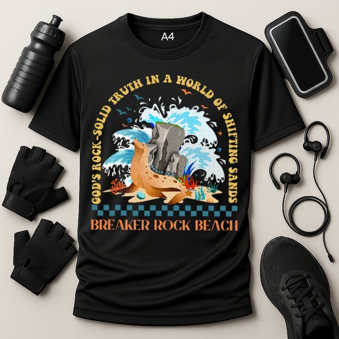 Gods Rocksolid Breaker Rock Beach Vbs 2024 Christian Cooling Performance Crew T-Shirt