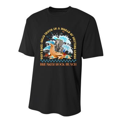 Gods Rocksolid Breaker Rock Beach Vbs 2024 Christian Youth Performance Sprint T-Shirt