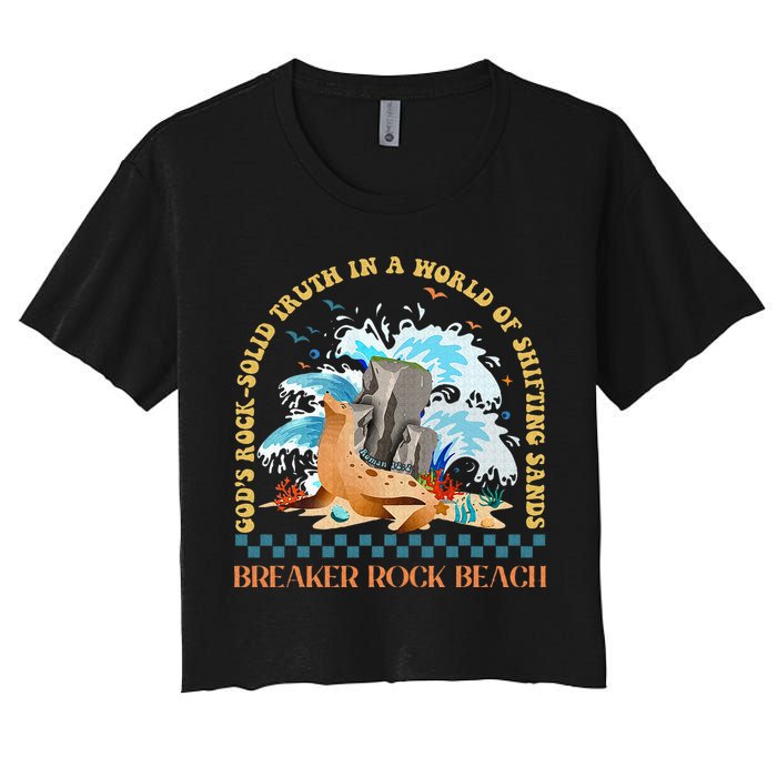 Gods Rocksolid Breaker Rock Beach Vbs 2024 Christian Women's Crop Top Tee