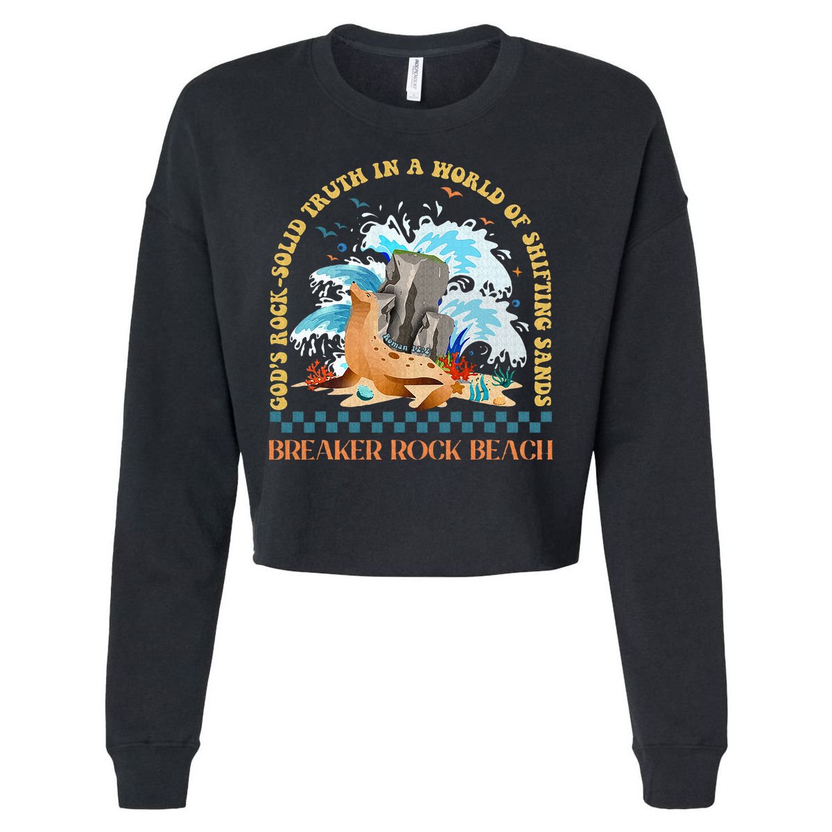 Gods Rocksolid Breaker Rock Beach Vbs 2024 Christian Cropped Pullover Crew