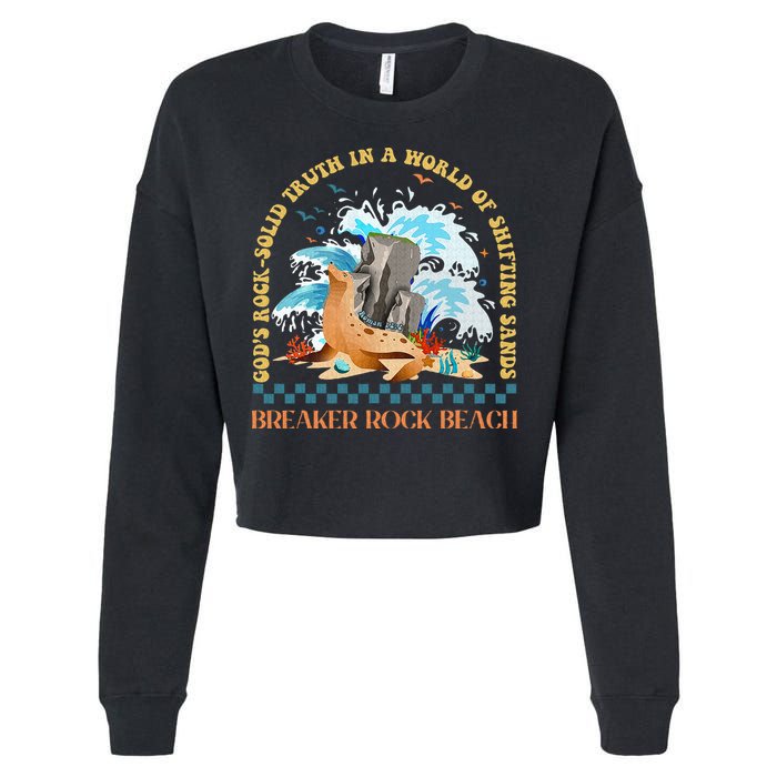 Gods Rocksolid Breaker Rock Beach Vbs 2024 Christian Cropped Pullover Crew