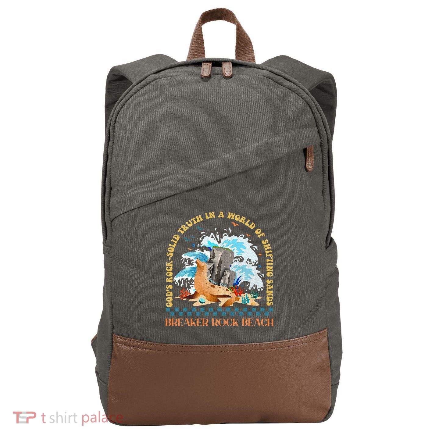Gods Rocksolid Breaker Rock Beach Vbs 2024 Christian Cotton Canvas Backpack