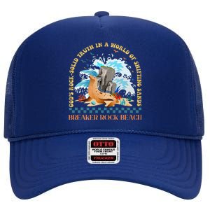 Gods Rocksolid Breaker Rock Beach Vbs 2024 Christian High Crown Mesh Back Trucker Hat