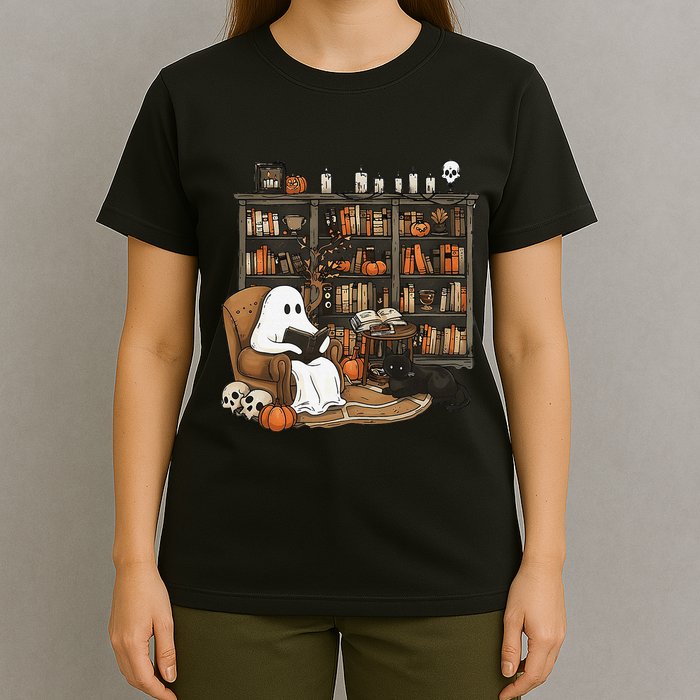 Ghost Reading Books Librarian Ghost Halloween T-Shirt