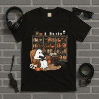 Ghost Reading Books Librarian Ghost Halloween T-Shirt