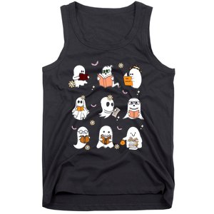 Ghost Reading Book Cute Teacher Halloween Ghost Book Lover Tank Top