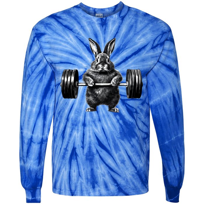 Gym Rabbit Bodybuilder Weight Lifting Rabbit Training Fitness Meaningful Gift Tie-Dye Long Sleeve Shirt