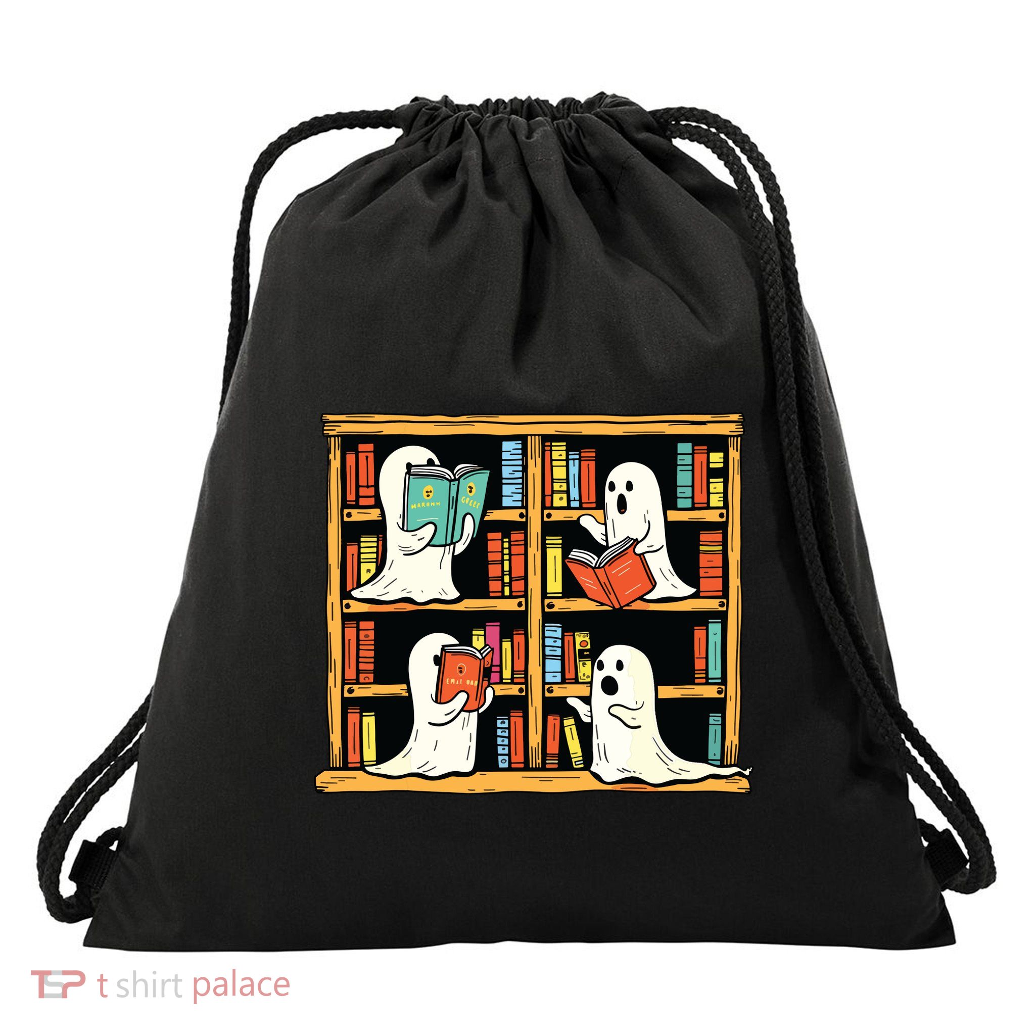 Ghosts Reading Books Teacher Halloween Librarian Boooks Drawstring Bag