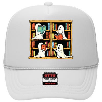 Ghosts Reading Books Teacher Halloween Librarian Boooks High Crown Mesh Back Trucker Hat