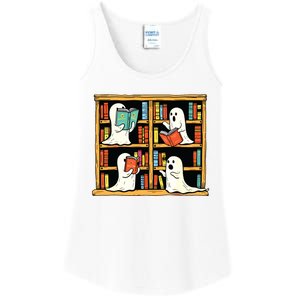 Ghosts Reading Books Teacher Halloween Librarian Boooks Ladies Essential Tank