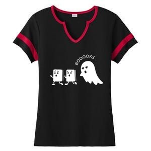 Ghost Reading Books Halloween Ladies Halftime Notch Neck Tee