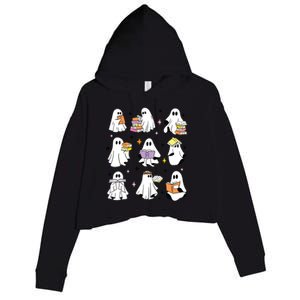 Ghosts Reading Books Teacher Halloween Librarian Boooks Crop Fleece Hoodie