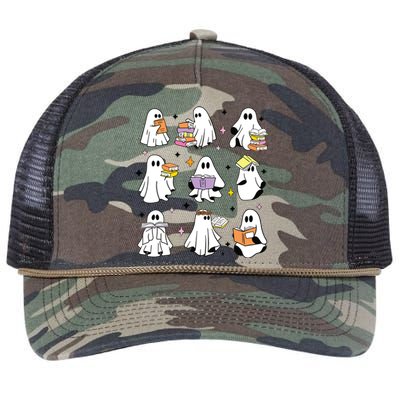 Ghosts Reading Books Teacher Halloween Librarian Boooks Retro Rope Trucker Hat Cap