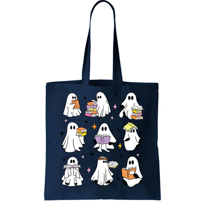 Ghosts Reading Books Teacher Halloween Librarian Boooks Tote Bag