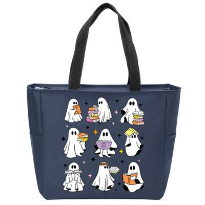 Ghosts Reading Books Teacher Halloween Librarian Boooks Zip Tote Bag