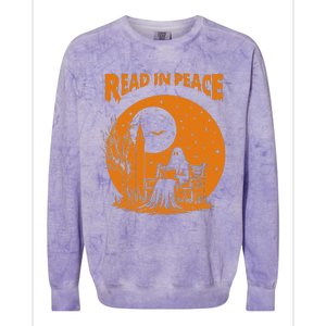 Ghost Reading Book Read In Peace Spooky Teacher Halloween Colorblast Crewneck Sweatshirt