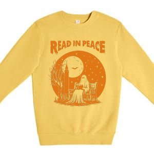 Ghost Reading Book Read In Peace Spooky Teacher Halloween Premium Crewneck Sweatshirt