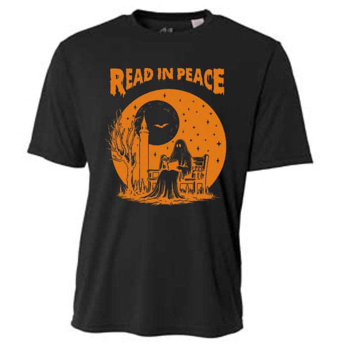 Ghost Reading Book Read In Peace Spooky Teacher Halloween Cooling Performance Crew T-Shirt