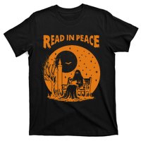 Ghost Reading Book Read In Peace Spooky Teacher Halloween T-Shirt