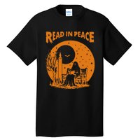 Ghost Reading Book Read In Peace Spooky Teacher Halloween Tall T-Shirt