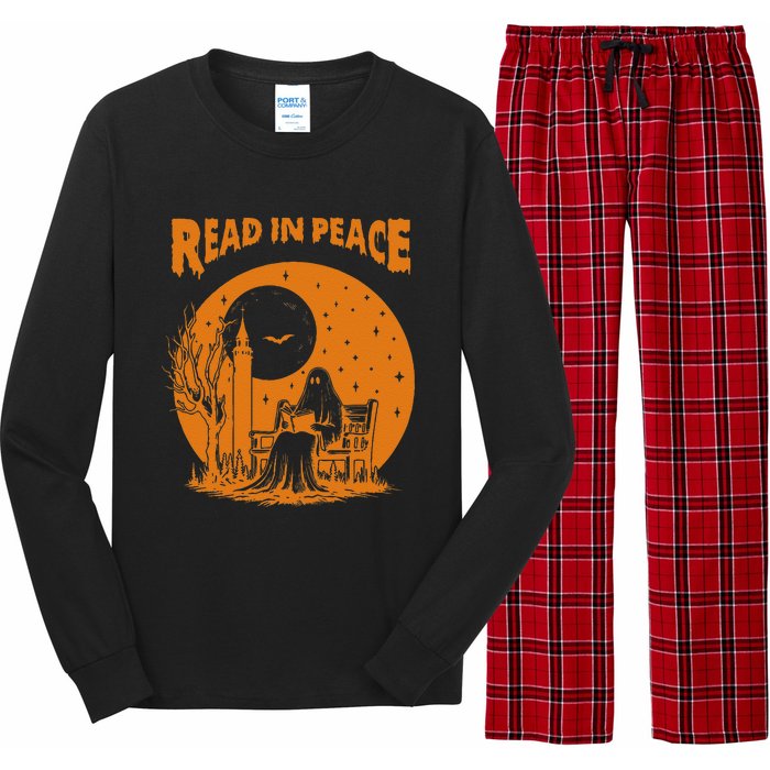 Ghost Reading Book Read In Peace Spooky Teacher Halloween Long Sleeve Pajama Set