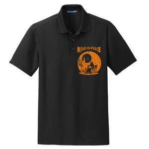 Ghost Reading Book Read In Peace Spooky Teacher Halloween Dry Zone Grid Polo