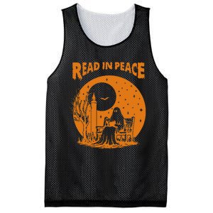 Ghost Reading Book Read In Peace Spooky Teacher Halloween Mesh Reversible Basketball Jersey Tank