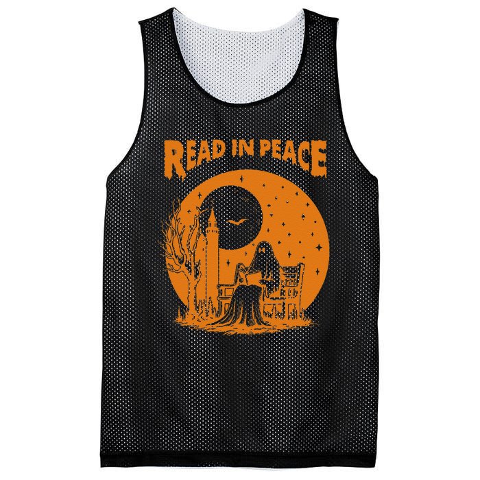 Ghost Reading Book Read In Peace Spooky Teacher Halloween Mesh Reversible Basketball Jersey Tank