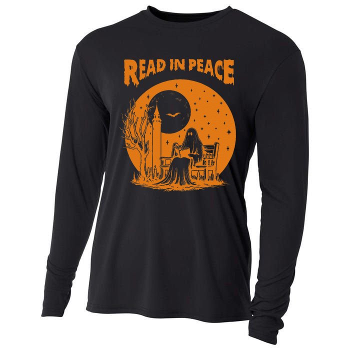 Ghost Reading Book Read In Peace Spooky Teacher Halloween Cooling Performance Long Sleeve Crew