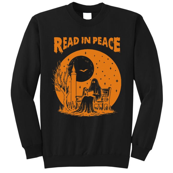 Ghost Reading Book Read In Peace Spooky Teacher Halloween Tall Sweatshirt