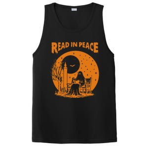 Ghost Reading Book Read In Peace Spooky Teacher Halloween PosiCharge Competitor Tank