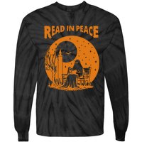 Ghost Reading Book Read In Peace Spooky Teacher Halloween Tie-Dye Long Sleeve Shirt