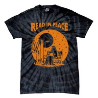 Ghost Reading Book Read In Peace Spooky Teacher Halloween Tie-Dye T-Shirt