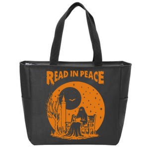 Ghost Reading Book Read In Peace Spooky Teacher Halloween Zip Tote Bag