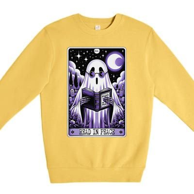 Ghost Reading Book Tarot Card Read In Peace Halloween Premium Crewneck Sweatshirt