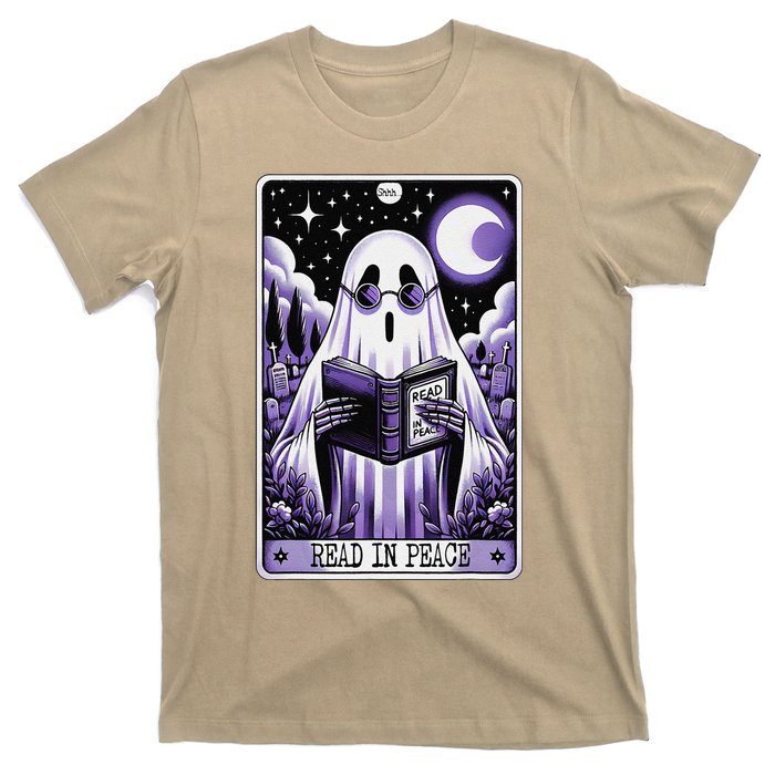 Ghost Reading Book Tarot Card Read In Peace Halloween T-Shirt