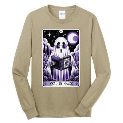 Ghost Reading Book Tarot Card Read In Peace Halloween Tall Long Sleeve T-Shirt