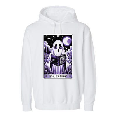 Ghost Reading Book Tarot Card Read In Peace Halloween Garment-Dyed Fleece Hoodie