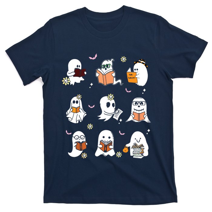 Ghosts Reading Books Teacher Halloween Librarian T-Shirt